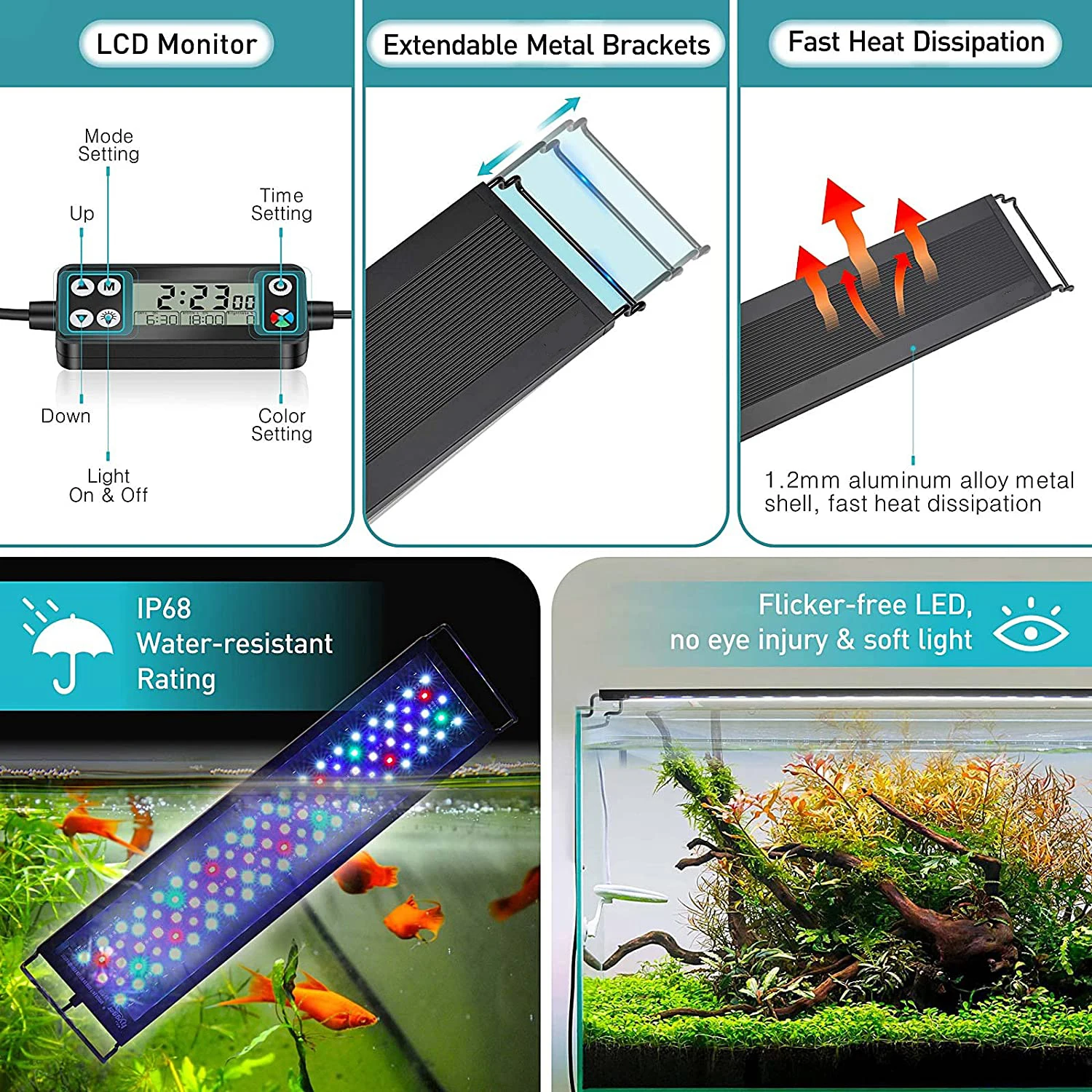 60-90cm WRGB LED Aquarium Light with Timer Waterproof Fish Tank Light Underwater Lamp Aquariums Decor Lighting Planted Lights