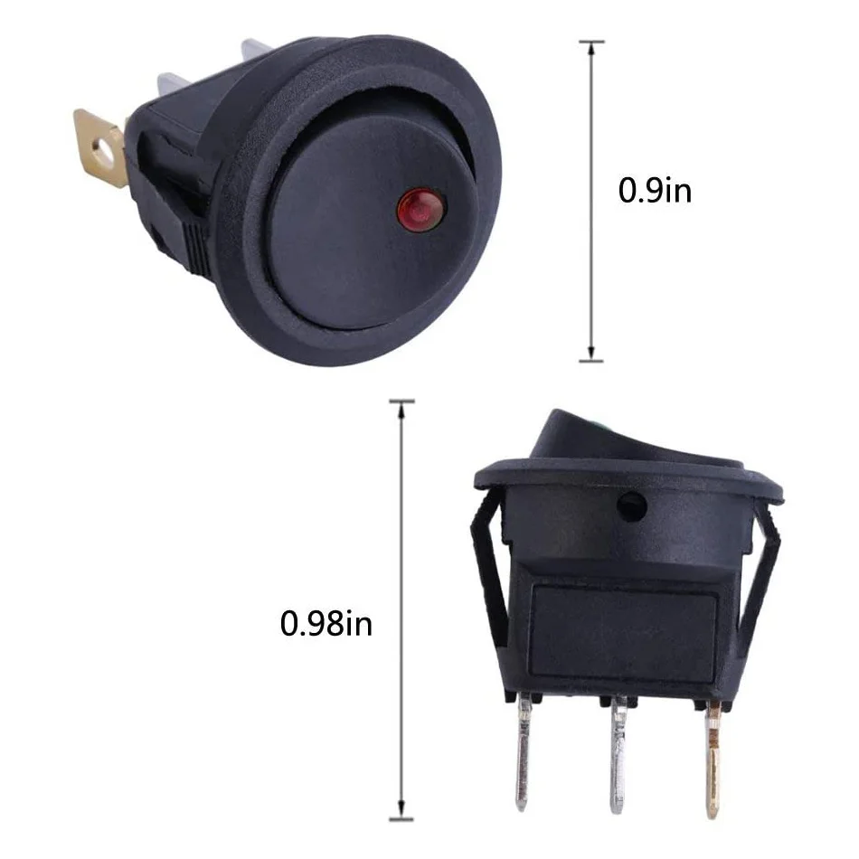20Pcs 3 Pin 12V 20A Amps Auto Vrachtwagen Rocker Ronde Toggle Led Schakelaar Aan-uit Controle Blauw groen Geel Rood