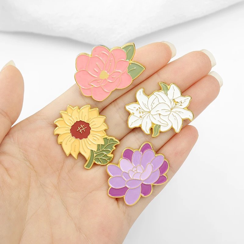 A Hundred Flowers Bloom Enamel Pin Custom Gardenia Sunflower Lily Lotus Cherry Blossom Brooches Bag Lapel Pin Badge Jewelry Gift