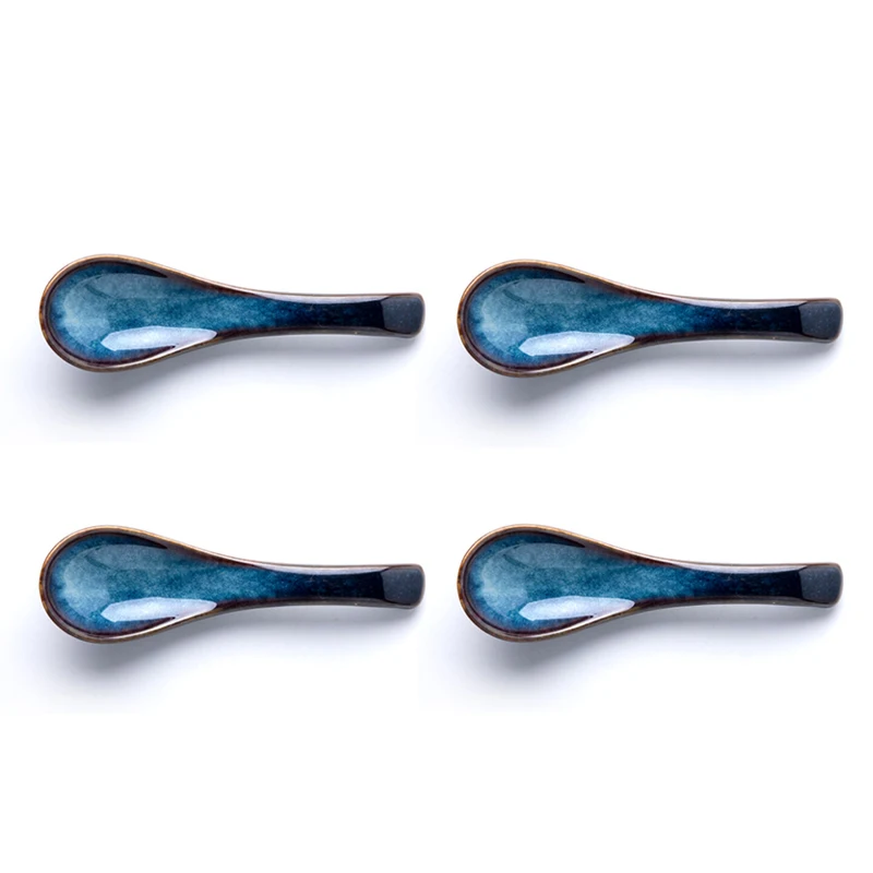 Japanese Style Ceramic Spoon Household Soup Spoons Cute Eating Drinking Spoons Serving Spoon For Kitchen Supplies 4PCS ZL361