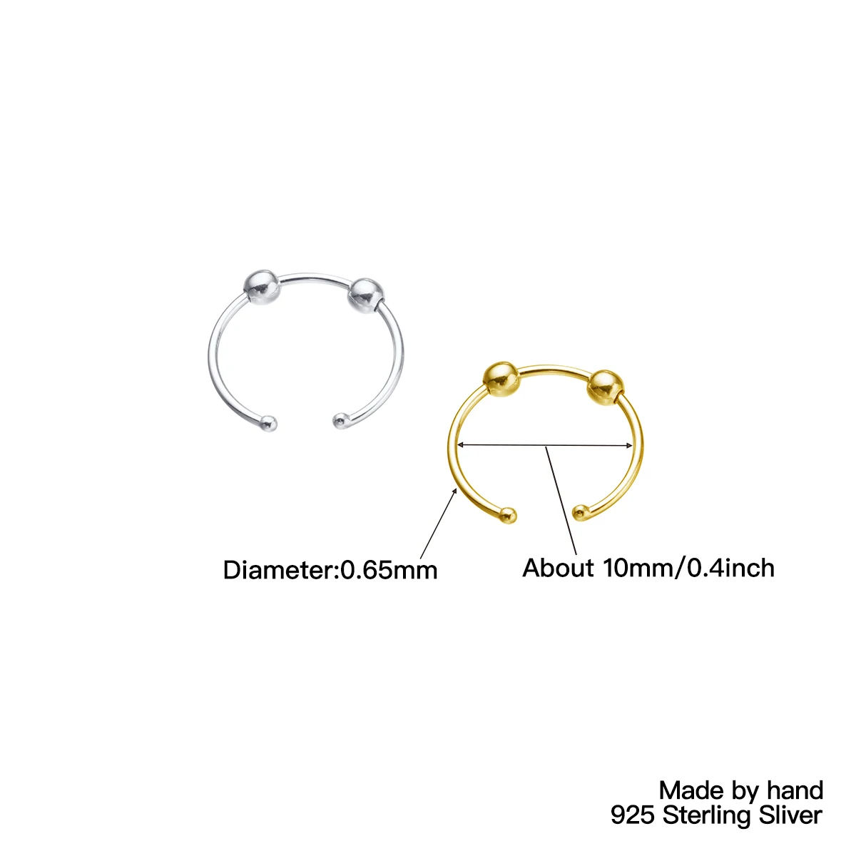 18Pcs/Box 925 Silver Double Ball Adjustable Thin Nose Hoop Ring Tragus Cartilage Body Piercing Jewelry