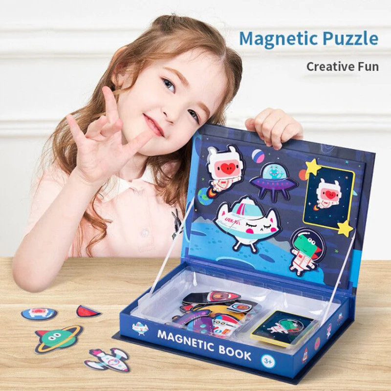 Children's Intelligent Magnetic Book 3D Puzzles Jigsaw Brain Training Learning Game Educational Toys for Children Kids Gift