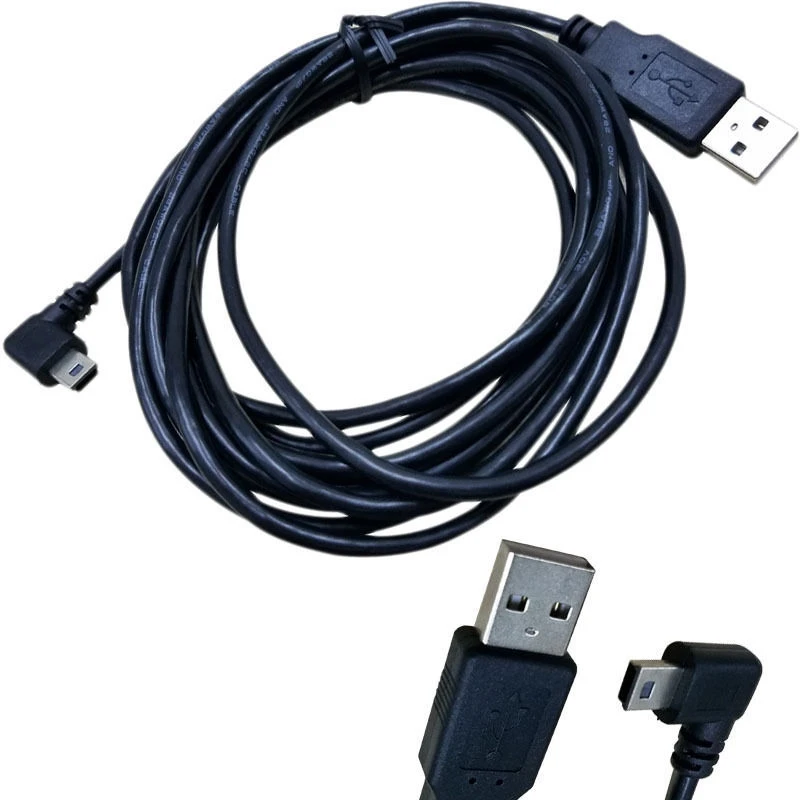 1PC USB 2.0 A Male Plug to Mini 5 Pin Left Angled 90 Degree Plug Data Cable Cord 1.5M/5FT 3M/10FT Black