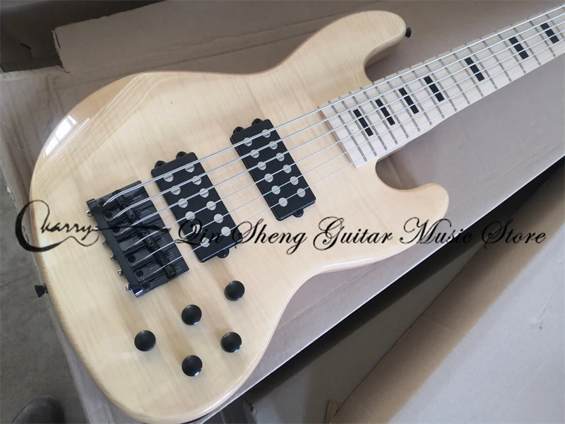 Natural Electric Guitar Bass,6 strings bass,ASH wood body,maple fingerboard black inlay,active battery