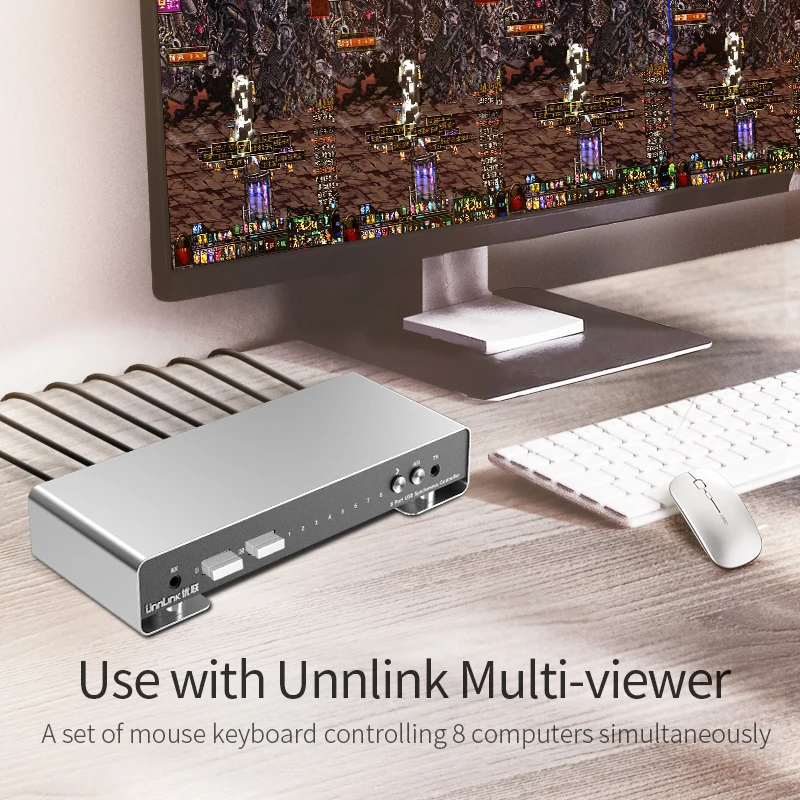 Unnlink USB 8-portowy kontroler Aynchroniczna klawiatura i mysz Udostępnianie 8 szt. Komputerowy przełącznik KVM Rozdzielacz Rozdzielacz do monitora