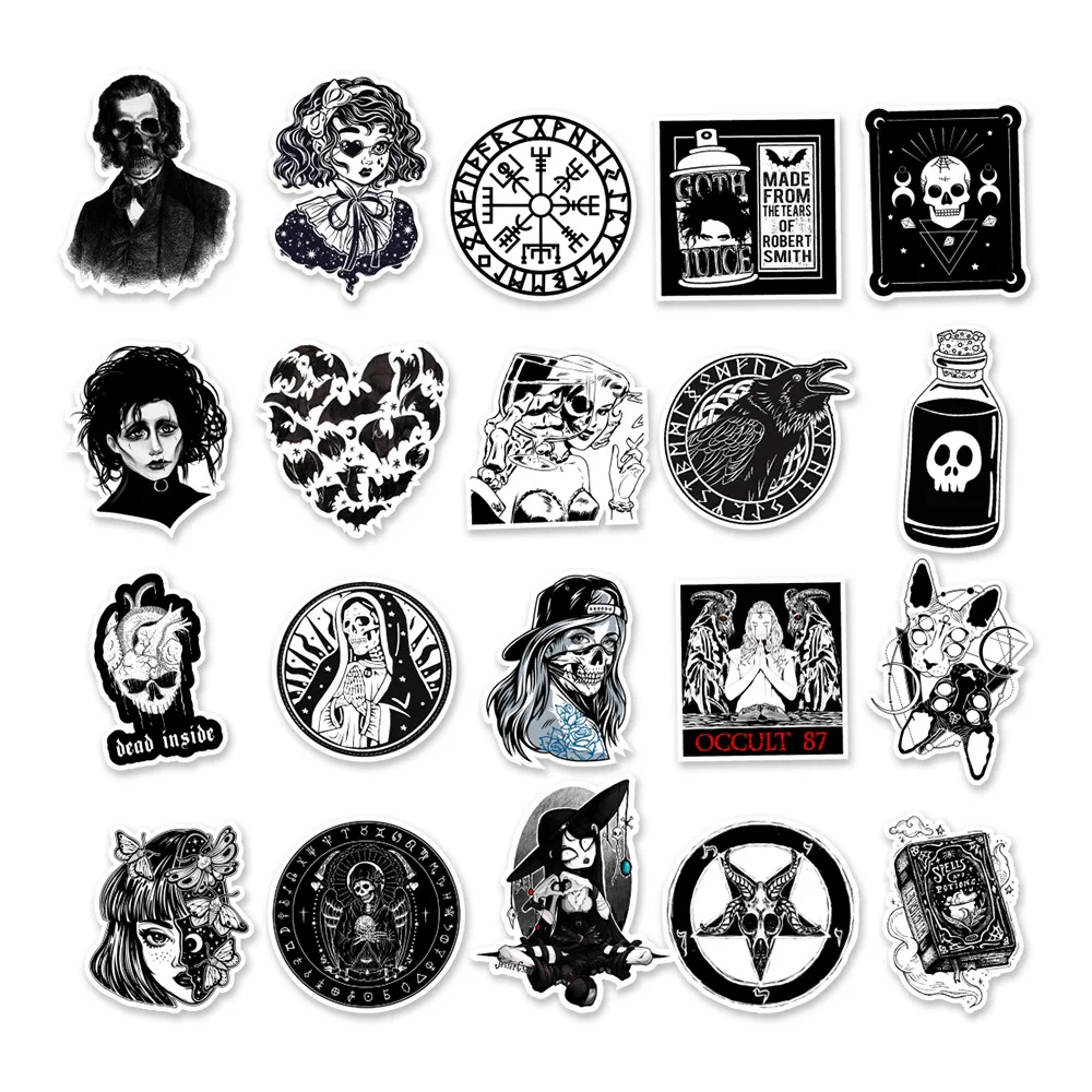 10/30/50PCS Black and white Goth Horror Stickers for Laptop Motorcycle Skateboard Waterproof Cool Graffiti Kid Sticker Decals