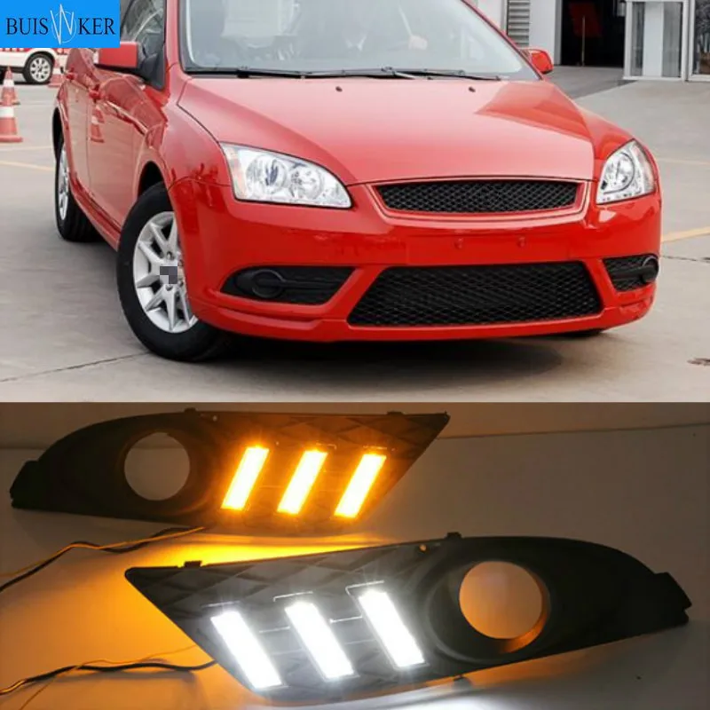 

1Pair LED Fog head Lamp cover Daylight with Yellow turn signal DRL For Ford Focus 2007 Sedan Daytime Running Lights