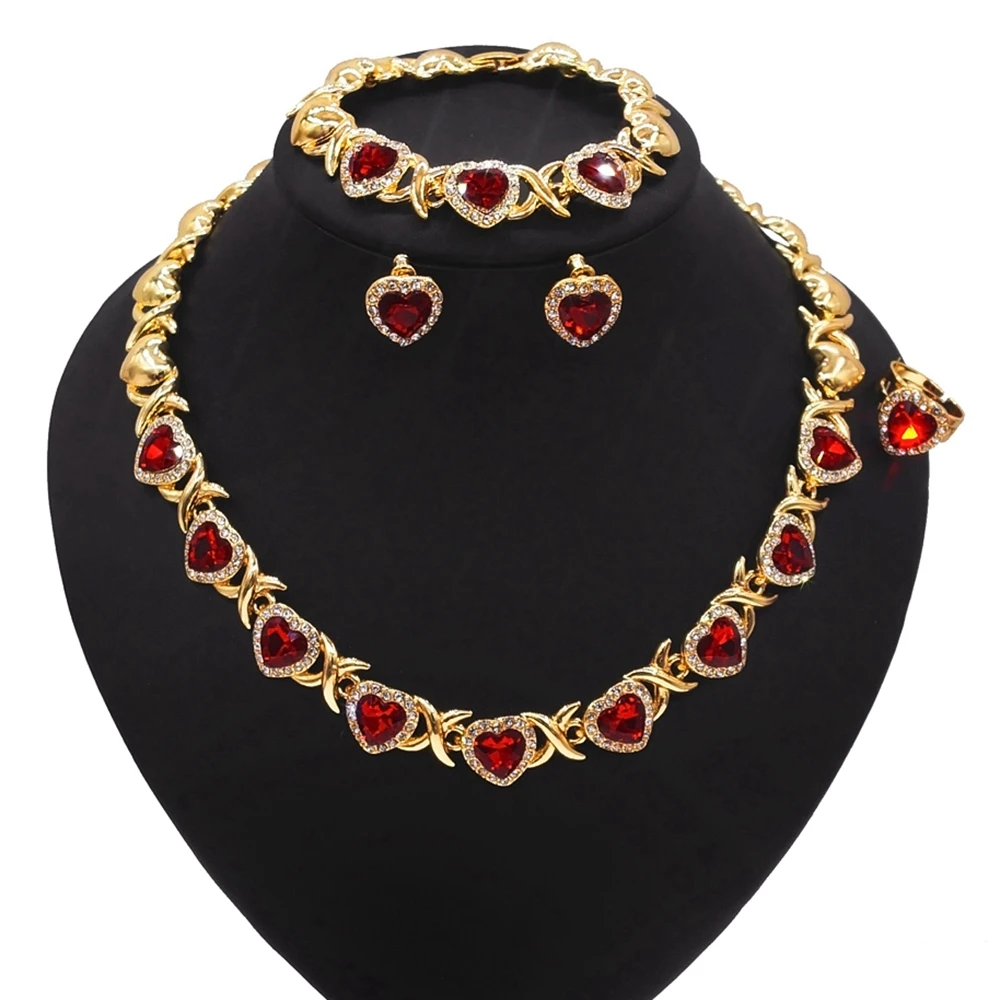 Yulaili Beautiful Noble Ruby Love Heart Shape Fashion Jewelry Set Series and Queen\'s Date Dinner Party New Style Jewelry Sets