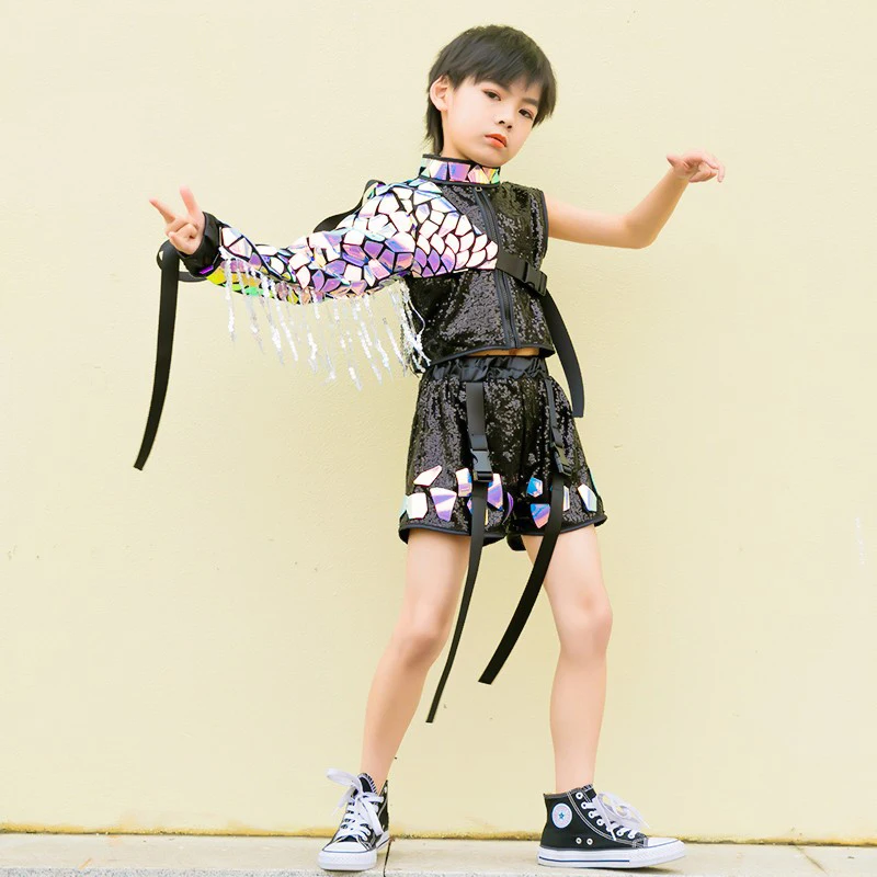 New Ballroom Hip Hop Dance Costumes For Girls Fashion Model Catwalk Stage Costumes Boys Jazz Sequins Dance Performance Clothes