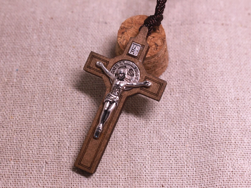 Christian Jesus Holzkreuz katholische Kirche Retro Holz Anhänger Auto Jesus auf Kreuz Rosarios Catolicos Jezus Croix Kruzifix – Detail 1