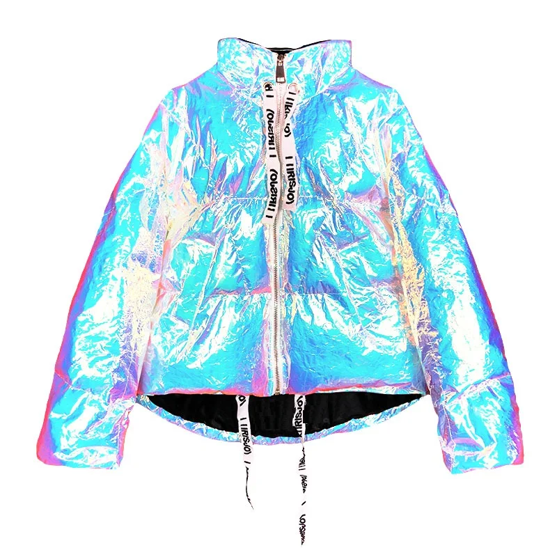 

Girls Hologram Fashion Winter Jacket Laser Symphony Glitter Sparkling Coat