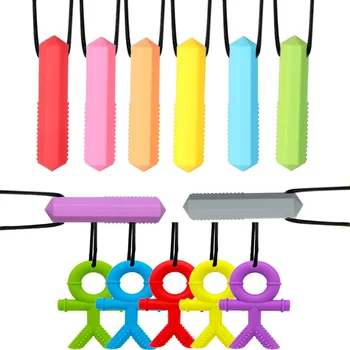 Colar de mastigação sensorial, silicone bebê mordedor mastigar pingente e desenvolvimento brinquedo mastigar colar para dentição bebês, autismo, ansiedade