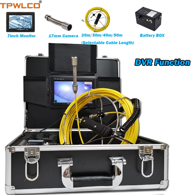 

20-50m Cable 7inch LCD Screen Pipe Industrial Inspection Support DVR Function 20m 17mm Waterproof High Quality Endoscope Camera