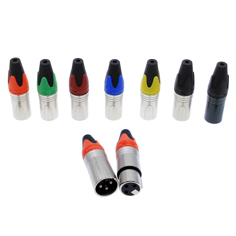 10Pcs Xlr connector audio plug microphone plug 3pin speaker  connector male & female colour mic connector