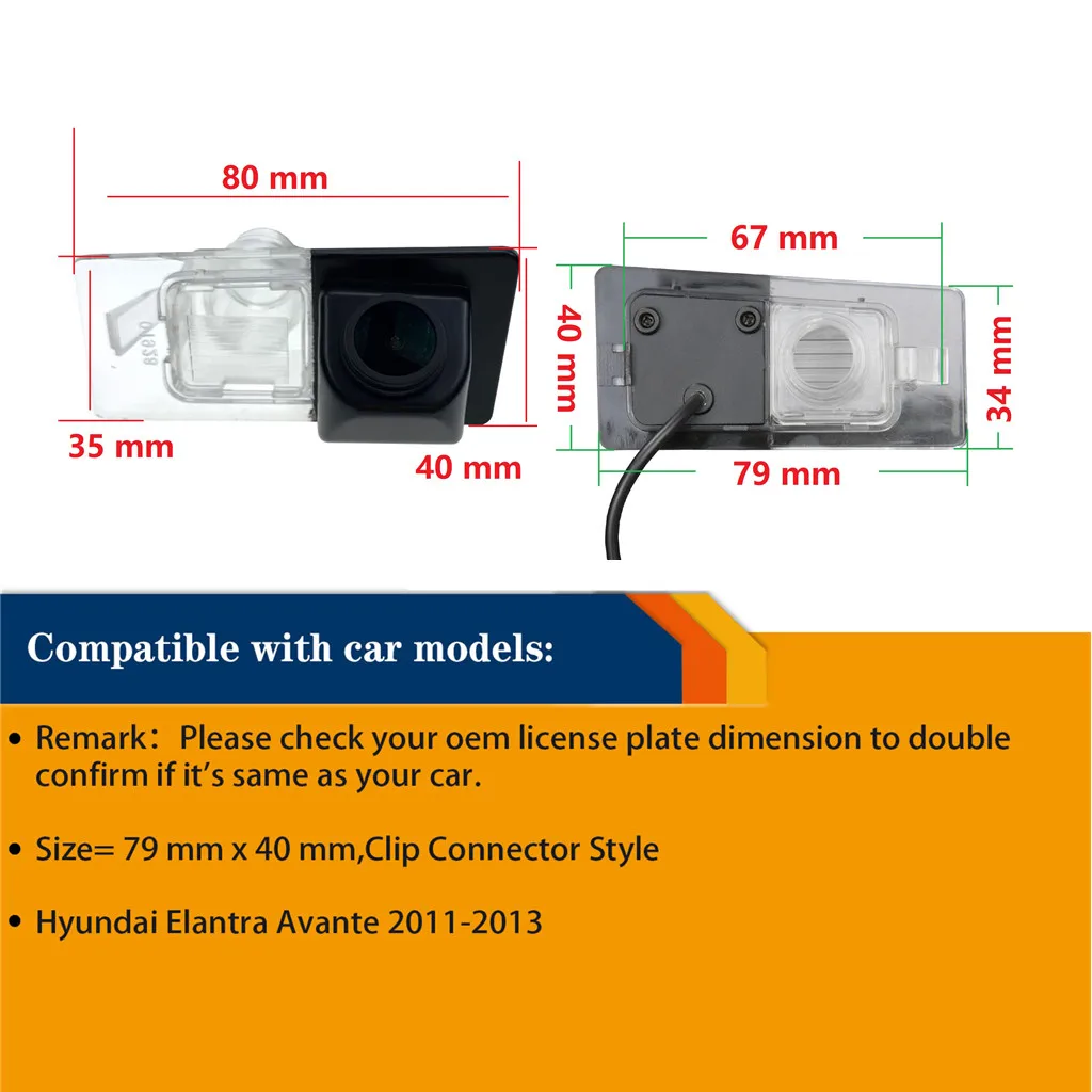 HD 1280 x 720P 18mm HD Camera Special Car 3.0 Color Night Vision  Rear view camera For Hyundai Elantra Avante 2011-2013