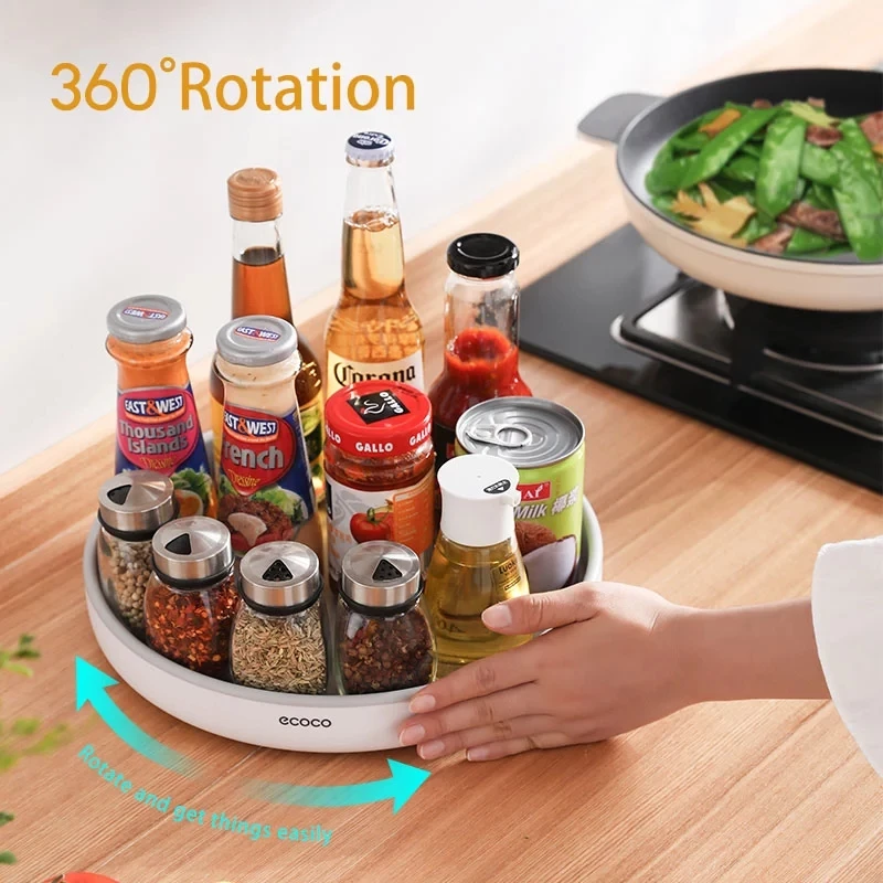 

360° Rotating Storage Rack Multifunctional Seasoning Organizer Shelf Oilproof Non-Slip Kitchen Supplies Holder Cosmetic Cabinet