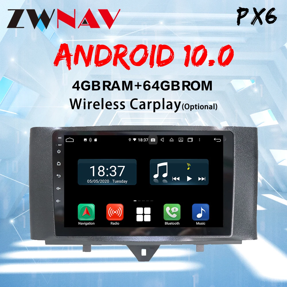 ZWNAV DSP Android 10 Auto CAR GPS Stereo Radio Multimedia player for Mercedes Benz Smart fortwo 2011-2015 PX6 CARPLAY dsP