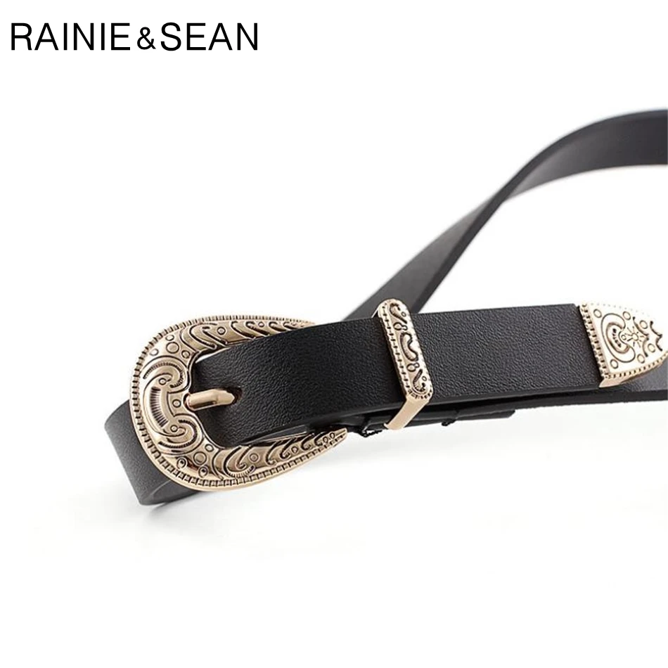 RAINIE SEAN Leather Belts For Women Red Pu Leather Women Belt Pu Leather Vintage Engrave Brand Ladies Leather Belts For Jeans