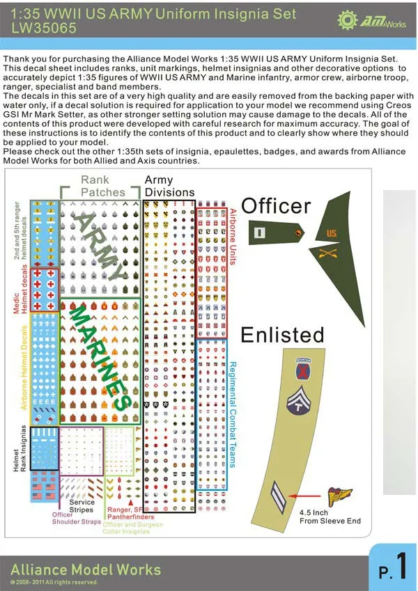 1/35 Details Improvement Kits Decal - WWII US ARMY Insignia Set