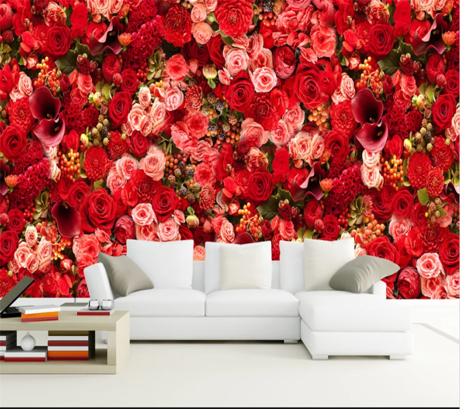 

wellyu Customized large mural 3d wallpaper red rose flower sea bouquet theme living room background wallpaper