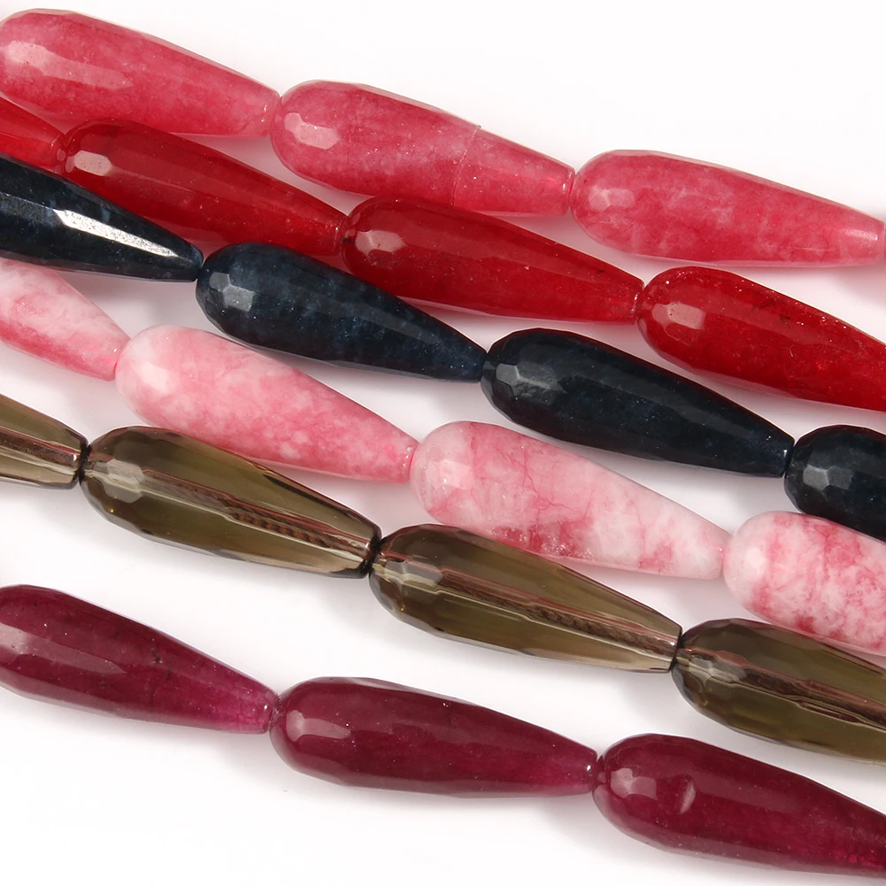 10x30mm Natural Faceted Red Pink Chalcedony Jades Stone Water Drop Loose Spacer Beads For Jewelry Making Diy Bracelet Accessorie