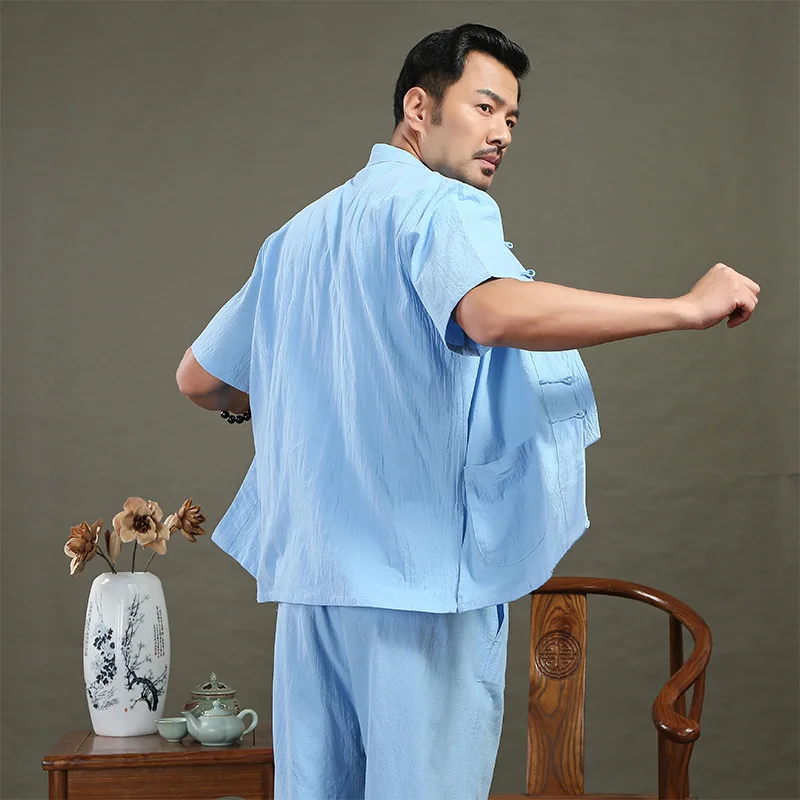 Phong Cách Trung Hoa Cotton Nam Đường Đường Phù Hợp Với Taichi KungFu Áo Truyền Thống Vũ Xương Vĩnh Xuân Plus Kích Thước 4XL Rời Sơ Mi & quần