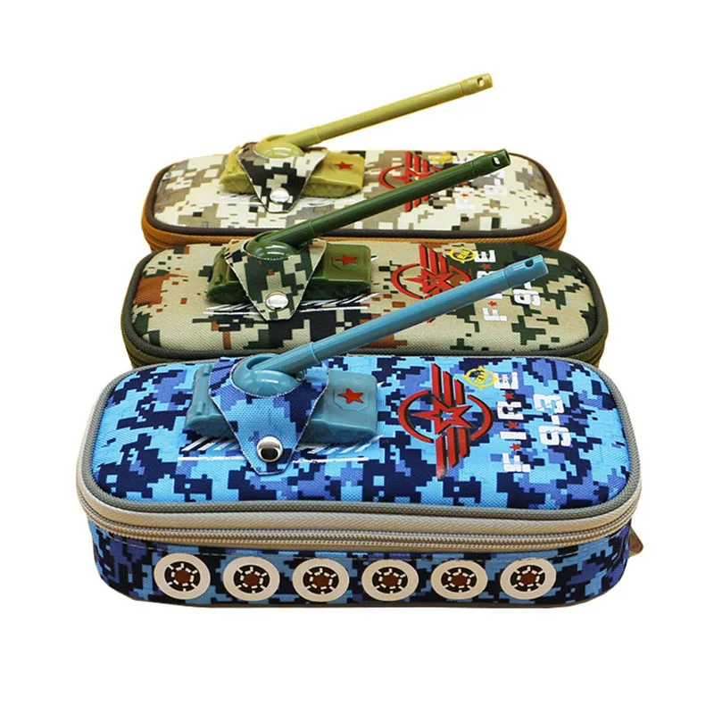 Creative Tank Camouflage Pencil Case Big Capacity Zipper Oxford Cloth Student Stationery Pen Box Child Pencil Pouch