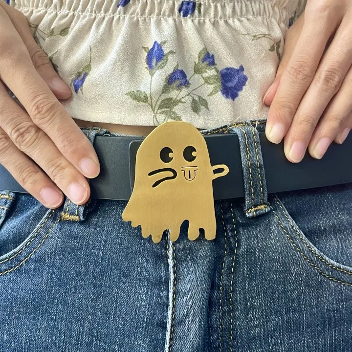 Ghost Belt Buckle For Friend Fashion Minimalist Dainty Cute Gold Metal Accessories Kid Christmas Halloween Best Gift