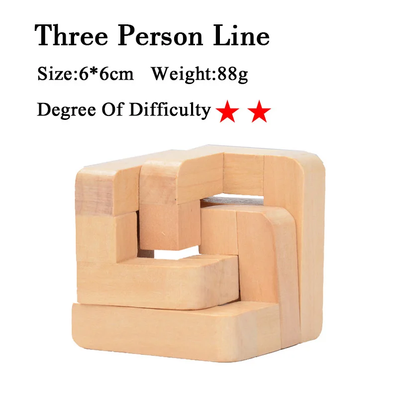 Classic Wooden Puzzle IQ Brain Teaser Kong Ming Lock Lu Ban Lock 3D Wooden Interlocking Burr Puzzles Game Toy For Adults Kids