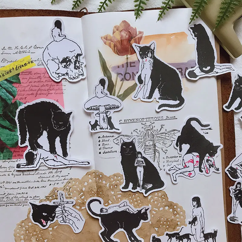 23PCS Cat and woman Sticker DIY Scrapbooking Bottom Collage Phone Computer Diary Happy Planner Decoration Sticker