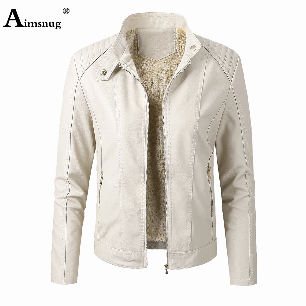 Aimsnug – veste de motard en Faux cuir Pu pour femme, vêtement d'extérieur, manteaux en velours, Slim, noir et rouge, collection automne-hiver 2021