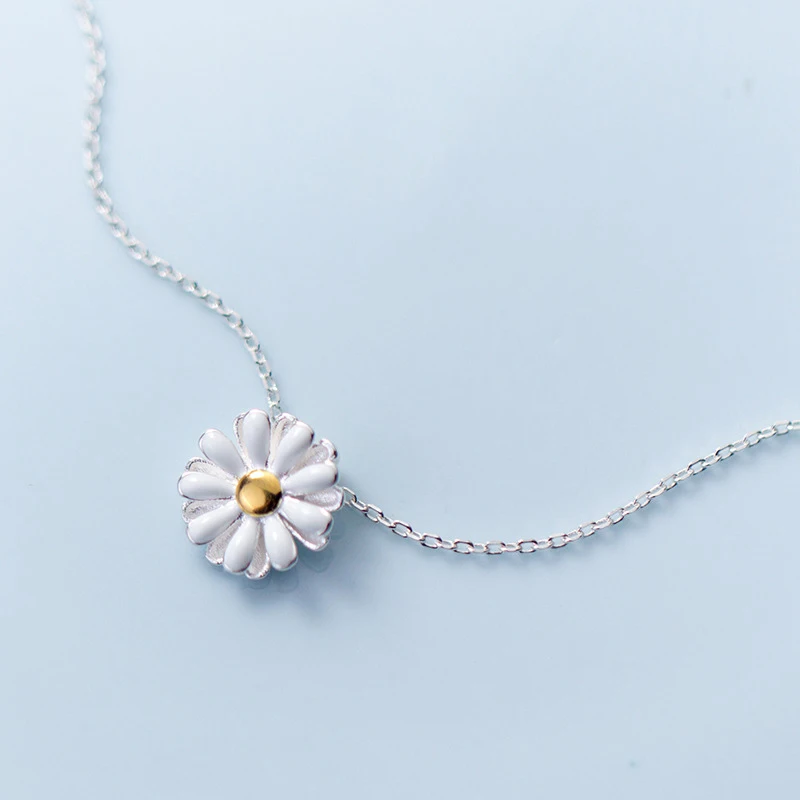 Modian 2021 New Brand Sun Daisy Flower Charm Necklaces Pendant Fashion Chain 925 Sterling Silver Jewelry For Women Present Gift