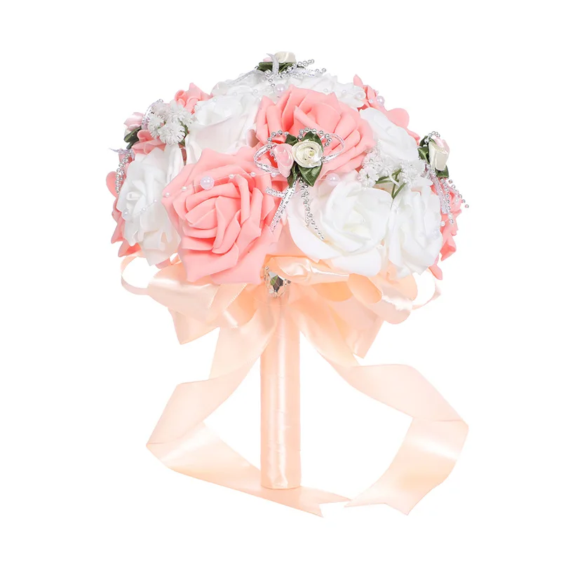 

Wedding Bridal Bouquets Sisters Pink Small Pink Silk Roses Artificial Flowers bouquet de mariage Accessories