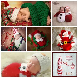 Newborn Photography Props Christmas Snowman Crochet Knitted Blanket With Scarf/Hat Baby Photo Shoot Sleeping Bag Xmas Gift