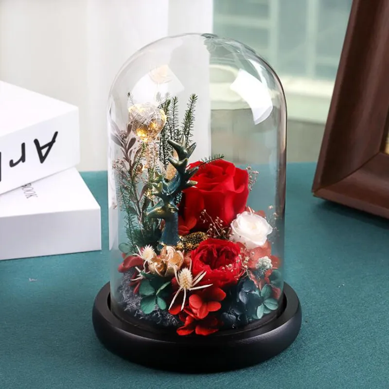 

2sets/pack 12*22cm Big Size Glass Dome Vase Home Decoration Black Base Transparent Cover Friend Gift Wedding Live Prop
