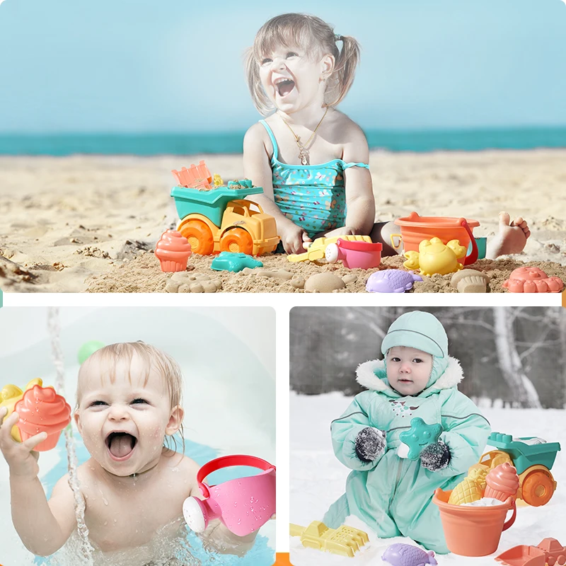 BabyGo Soft Silicone Beach Toy For Children Bucket Tool Rake Hourglass Outdoor Play Sand Tool Set Kids Baby Bath Toy