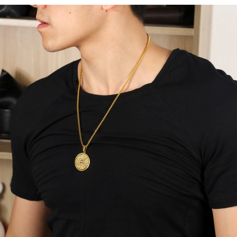 Men's Bible Verse Prayer Box Necklace Christian Jewelry Stainless Steel Praying Hands Coin Medal Pendant Necklaces