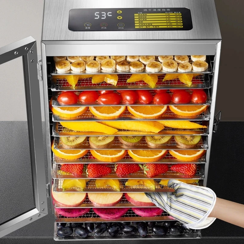 12 лотков, дегидратор для пищевых продуктов ST-06, машина для сушки закусок из нержавеющей стали, овощей, фруктов, сушилка для мяса, коммерческая бытовая 220 В