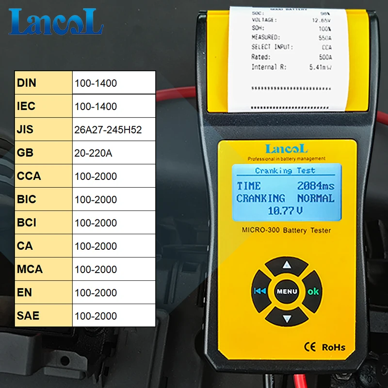 Lancol Micro-300 Battery Tester And Voltage Meter Tools 12V Battery Capacity Tester With Printer Automotive Alternator Printer