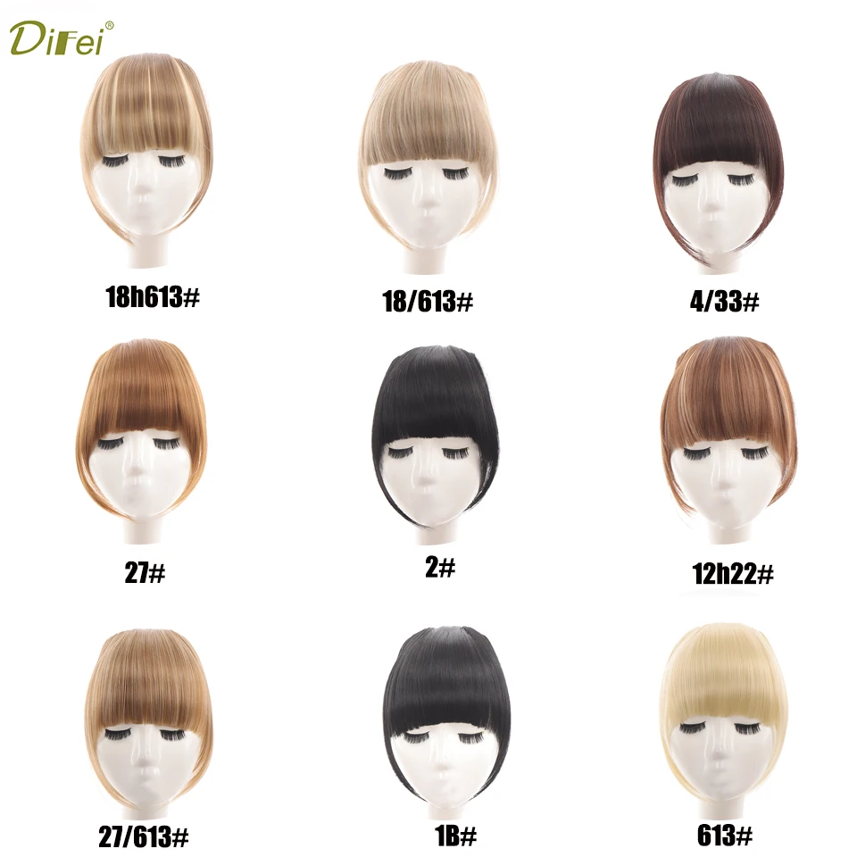 DIFEI Hair Clip Bangs Synthetic Wig For Women\'s Natural Fake Hair Short Neat Front Piece Clip In Hair Extensions Black Red Brown