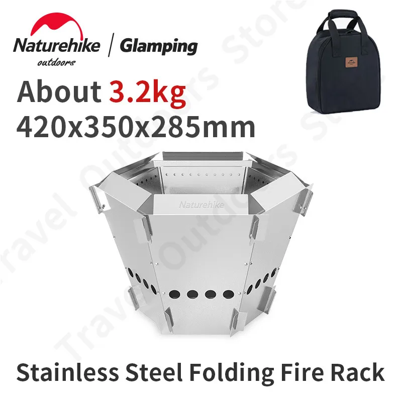 Naturehike 6 Pieces Stainless Steel Folding Stove Outdoor Camping Cooking Heating Furnace Portable Grill Firewood Stove Cookware