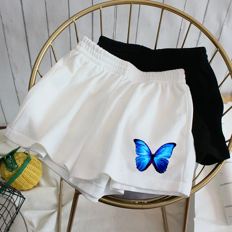 Elastic waist casual beach pants party size high waist girls cute butterfly printed sports shorts female summer women Y2k Shorts