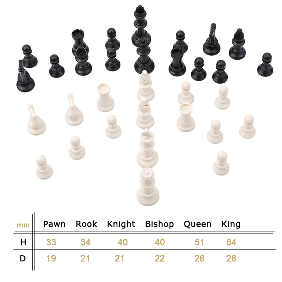 Plastic Chess Pieces 32 Pcs Chess Set King Height 49/64/75/95 mm Chess Game Standard Medieval Chessmen for Travel Board Games