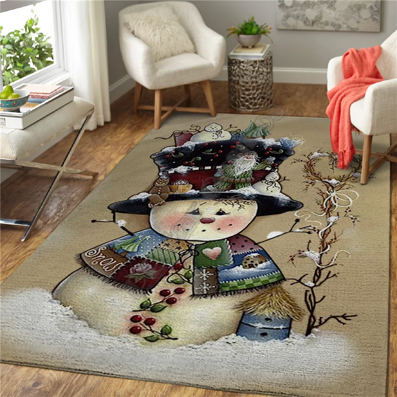 Christmas snowman 3D Printed Rugs Mat Anti-slip Large Rug Carpet Home Decoration Living Flannel Print Bedroom Non-slip Floor Rug