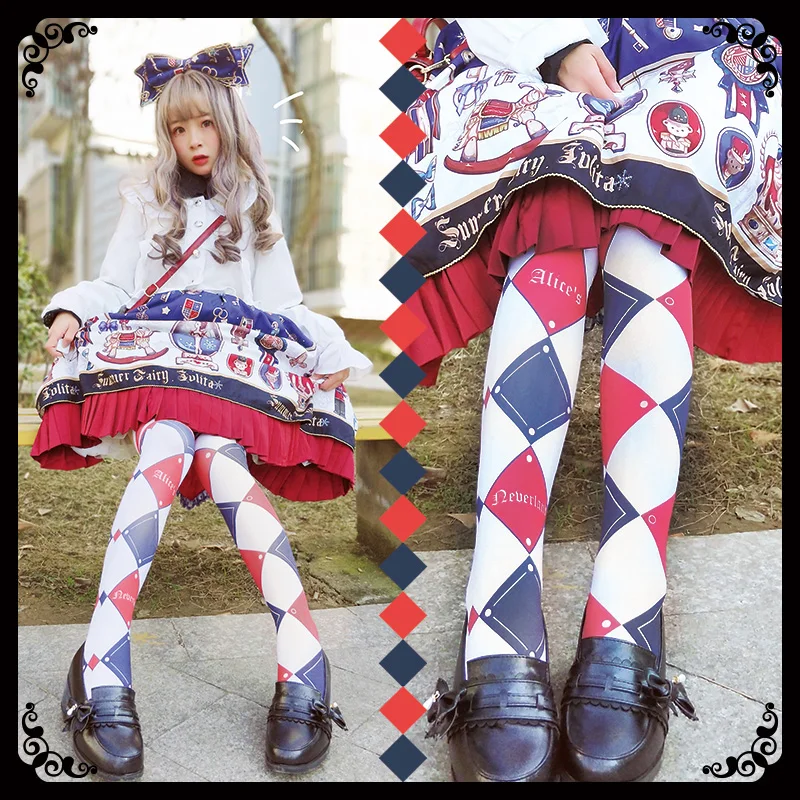 Nhật Bản Kawaii Cô Gái Hàng Ngày Sweet Lolita Cổ Dễ Thương In Sinh Viên Gothic Lolita Đầu Gối Loli Cosplay Thời Trang Vớ