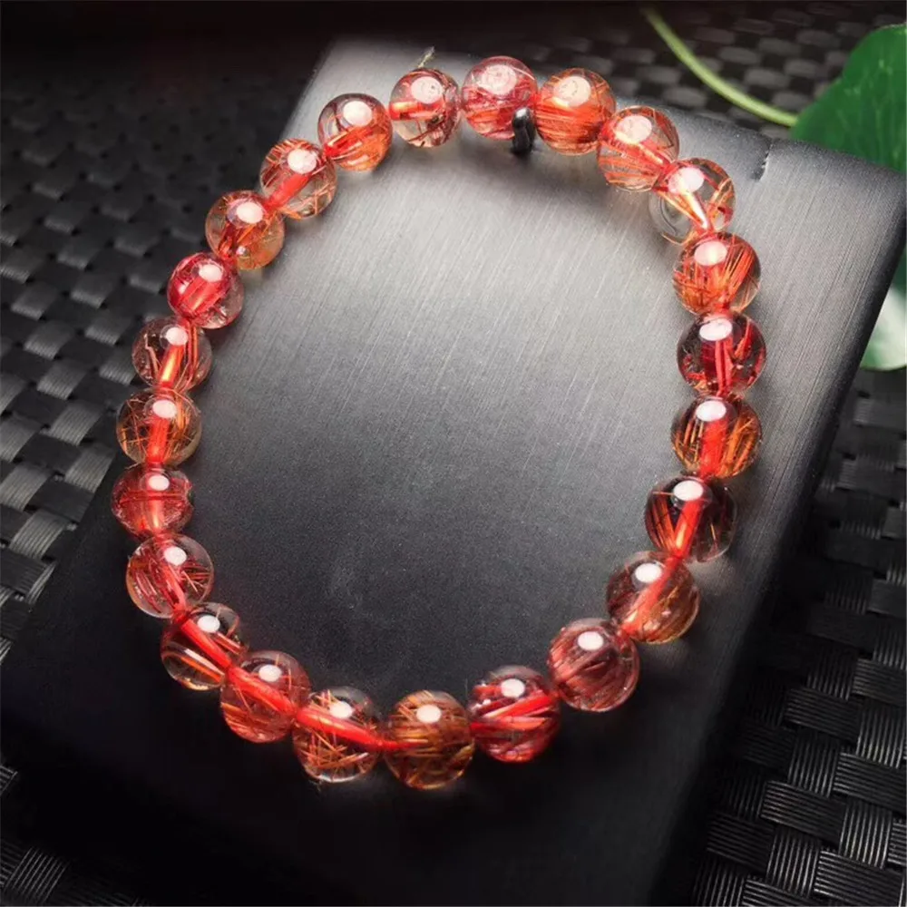 

8mm Top Natural Copper Rutilated Bracelet For Woman Lady Man Cat Eye Round Beads Lucky Stretch Wealthy Gemstone Jewelry AAAAA