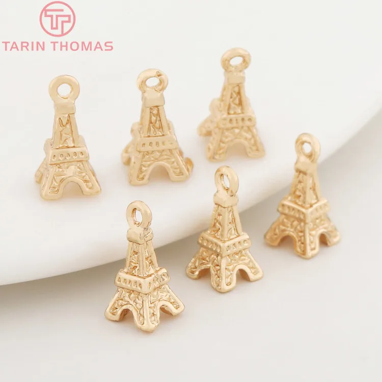 (988)6PCS 5x10MM 24K Champagne Gold Color Plated Brass Eiffel Tower Charms Pendants High Quality Diy Jewelry Accessories