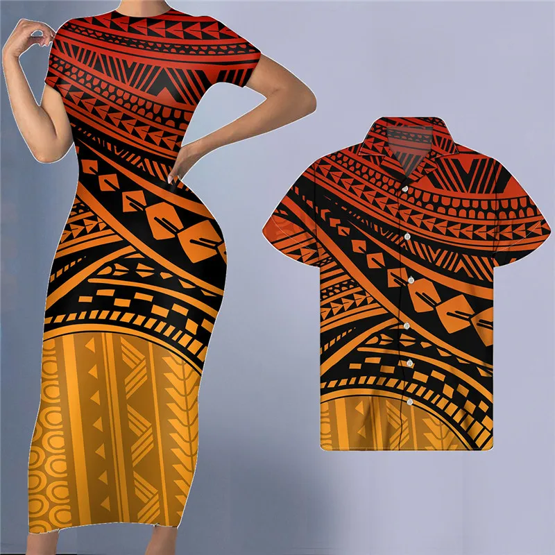 Noisydesigns Orange Polynesian Streifen Druck Frauen Kleid Sexy Bodycon Elegante Kleider Für Damen Strand Paare Dropshipping 2022