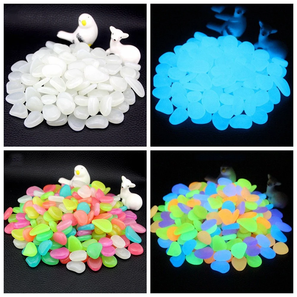 

100/200/300Pcs Glow In The Dark Stones Glowing Stones Fluorescent Bright Pebbles Luminous Stones for Aquarium Garden Decoration