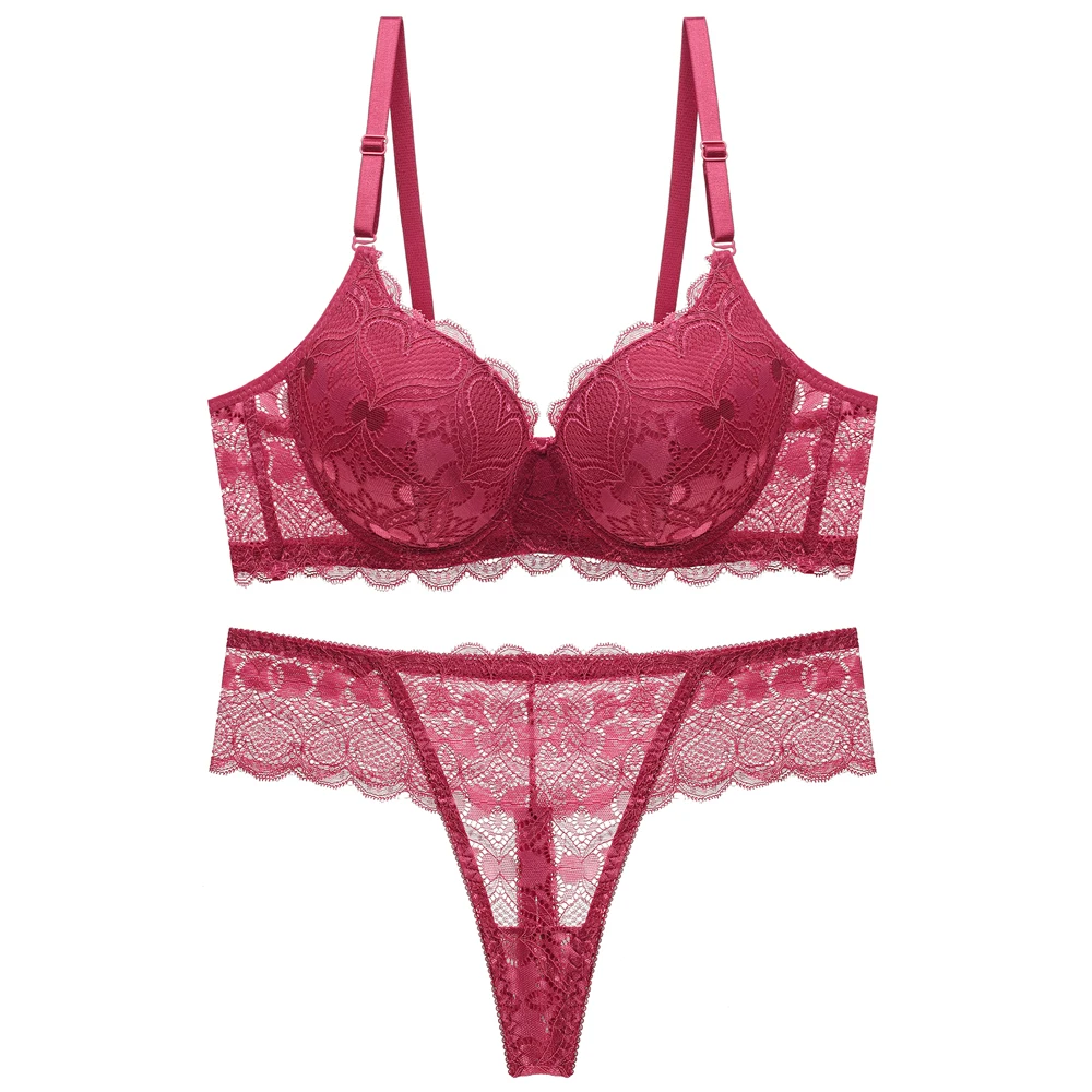 Sexy push up regulowana bielizna koronkowa akceptuj supernumerary biustonosz pogrubienie zestaw biustonosz i stringi bielizna wysokiej jakości zestaw